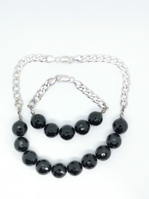 Necklace and bracelet set with onyx, 925 Silver