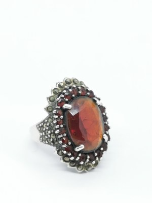 Ring with Garnets and Marcasites, 925 Silver