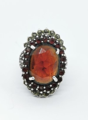 Ring with Garnets and Marcasites, 925 Silver