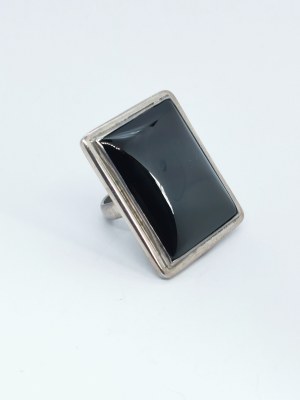 Obsidian ring, brooch/pendant and earrings set, 925 Silver