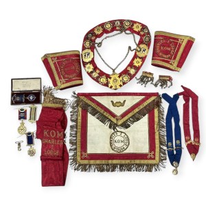 Freemasonry: a set of paraphernalia, insignia and a book of R.A.O.B. G.L.E. rituals.