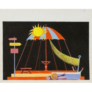 Kazimierz MIKULSKI (1918-1998), Projekt scenograficzny - kompozycja z parasolem i symbolami lata