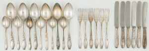 SET OF UTENSILS FOR 6 PERSONS pattern blueberry (Art Nouveau), Poland, Warsaw, Norblin, circa 1920.