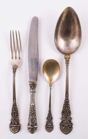 SET OF NEORENESANCE UTENSILS WITH MONOGRAM W, Germany, Heilbronn, Bruckmann & Söhne, after 1888