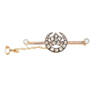 Brooch with star and moon motif, late 19th century, Victorian style