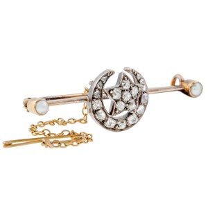 Brooch with star and moon motif, late 19th century, Victorian style