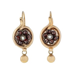 Earrings with flower motif, first half of 19th century, Biedermeier