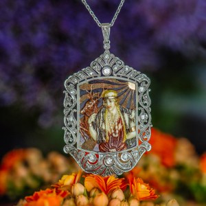 Pendant with a representation of the goddess Diana with a deer, early 20th century, Edwardian style