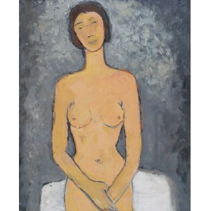 Tymon NIESIOŁOWSKI (1882-1965), Sitzend - Akt auf grauem Hintergrund, 1963