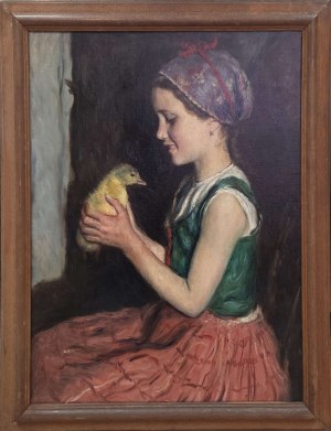 Oszkar Glatz (1872 Budapest - 1958 Budapest), Girl with a Chicken
