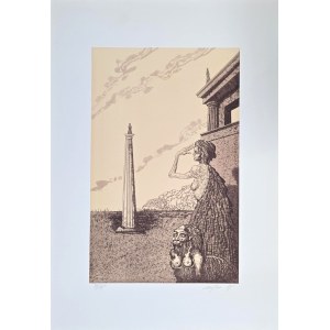 Jan Lebenstein (1930-1999), Bez tytułu (Kobieta, sfinks i obelisk), 1985