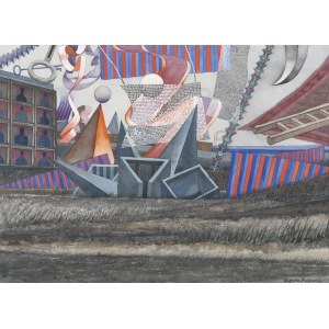 Zbigniew Makowski (1930-2019), Kompozycja surrealistyczna z formami geometrycznymi, 1971