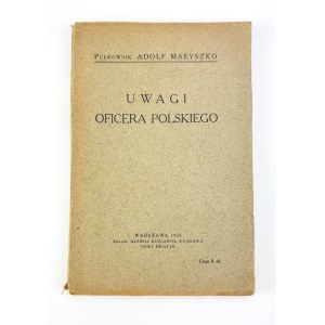 MAŁYSZKO Adolf - Uwagi Oficera Polskiego - Warszawa 1925