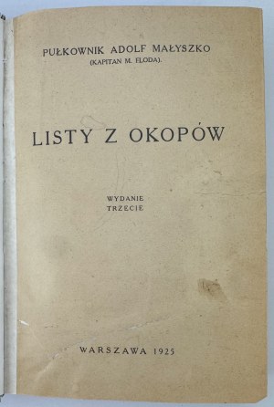 MAŁYSZKO Adolf - Letters from the trenches - Warsaw 1925