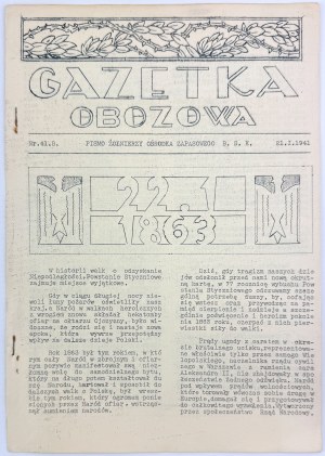 Camp Gazette. Writings of the Soldiers of the B.S.K. Bacup Center - 21.I.1941 [January Uprising, Palestine, Latrun].