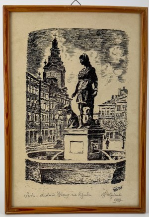 Linocut - Diana's Well on the Market Square - 1987 [Lviv].