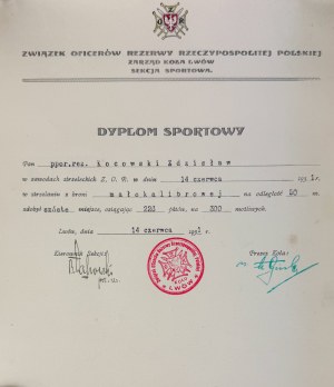 Sports Diploma. Shooting Competition of the Union of Reserve Officers Circle Lviv - Lviv 1931 [stamp Z.O.R. Circle Lviv].