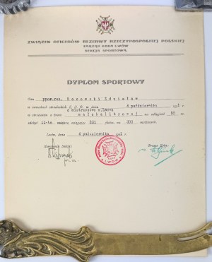 Sports Diploma. Shooting Competition of the Union of Reserve Officers Circle Lviv - Lviv 1931 [stamp Z.O.R. Circle Lviv].