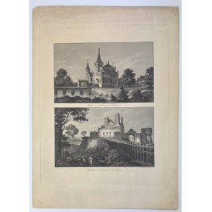 XIX w. miedzioryt. Widok Pałac w Zatorze w Galicyi + Zamek w Ostrogu na Wołyniu. - [rzadkie, 34x24 cm]