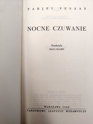 Vesaas Tarjei - Nocne czuwanie (Night Vigil), Warsaw 1966 [ First edition, cover design by Aleksander Stefanowski ].