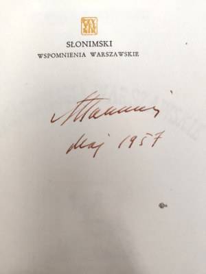 Slonimski Antoni - Wspomnienia Warszawskie - Warsaw 1957 [ Autograph of the author, First Edition].