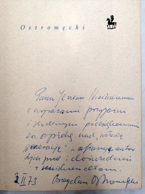Ostromęcki Bogdan - Selection of Poems - Warsaw 1972 [ Autograph and dedication by the author, first edition ].