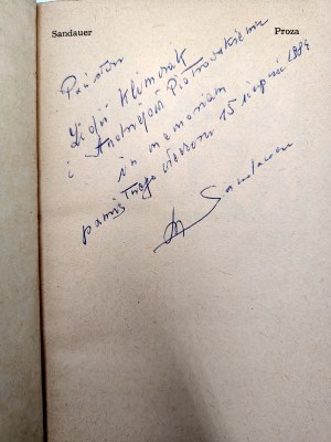 Sandauer Arthur - Prose - Warsaw 1983 [ Autograph and dedication by the author ].
