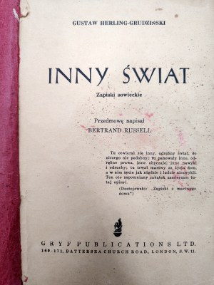Gustaw Herling Grudzinski - Inny Świat - London 1953 - First Edition