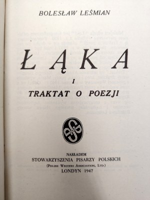 Leśmian Bolesław - Meadow and Treatise on Poetry, London 1947