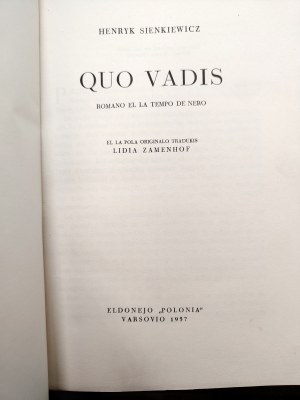 Sienkiewicz Henryk - Quo Vadis - Edition in Esperanto, Warsaw 1957