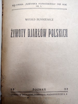 Bunikiewicz Witold - Żywoty diabłów polskich - Poznań 1932