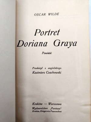 Wilde Oscar - Portrait of Dorian Gray - Warsaw 1928.