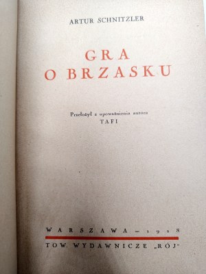 Schnitzler Arthur - The Game of the Dawn Treader, Warsaw 1928