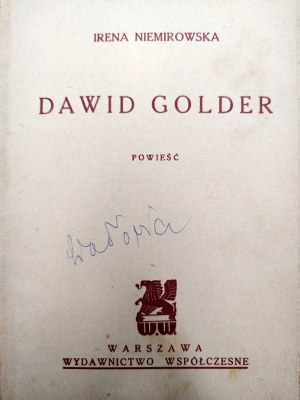 Niemirowska Irena - Dawid Golder - novel, Warsaw ca. 1930.