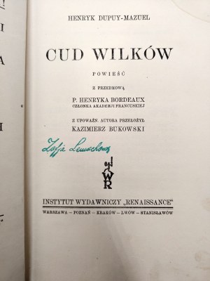 Dupuy-Mazuel Henryk - Miracle of the Wolves - Lviv 1930 [ Cover proj. A. Gramatyka - Ostrowska ].