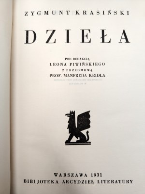 Krasiński Zygmunt - Works - edited by Leon Piwoński, Warsaw 1931