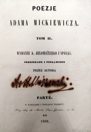 Mickiewicz Adam - Poetry - Konrad Wallenrod, Grażyna, edition of 500 copies. Volume II, Paris 1838 [ Ekslibris of the Skórzewski Library, Lubostroñ Palace ].