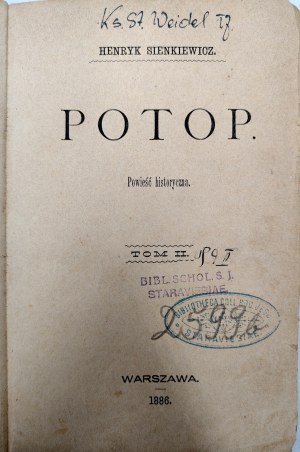 Sienkiewicz Henryk - Potop - Volume, II, IV, V, - Warsaw 1886 [ First edition, first printing ].