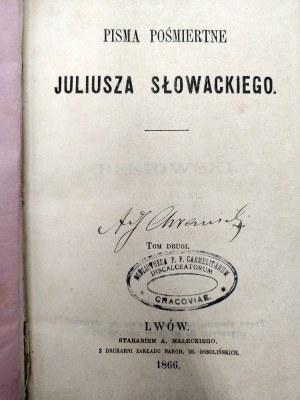 Słowacki Juliusz - Pisma Pośmiertne Volume II, Lviv 1866 [ Beniowski, King Spirit].