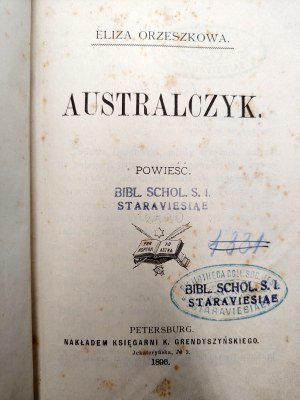 Orzeszkowa Eliza - Australczyk - St. Petersburg 1896 [ First Edition, 1st Edition ].