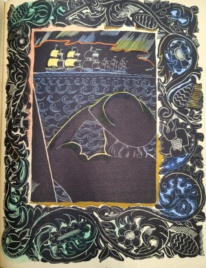 Stępowski Janusz - Legenda o masztowej sośnie - Warsaw 1934 [ Ekslibris Andrzej Ryszkiewicz, graphic design. Atelier Girs - Barcz, book colored by hand ]
