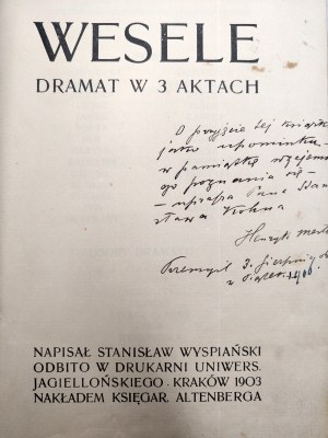 Wyspiański Stanisław - Wesele - Kraków 1903 [ Wydanie trzecie, niezmienione -ostatnie za życia autora ]