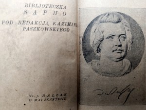 Balzac - On Marriage - Warsaw 1924 [ Sapho Library - miniature ].