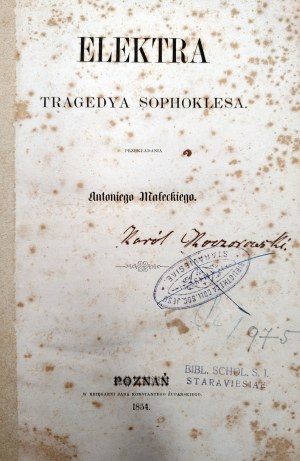 Sophocles - Elektra; Antigone - Poznań 1854.