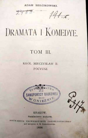 Bełcikowski Adam - Dramatas and Comedies - Volume III, Krakow 1898