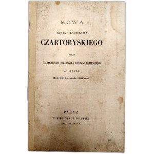 Książe Władysław Czartoryski - mowa miana na posiedzeniu Tow. Literacko Historycznego w Paryżu 29 Listopada 1861, Paryż 1861