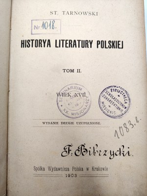 Tarnowski Stanisław - Historia Literatur Polskiej, Tom II, Wiek XVII, Kraków 1903