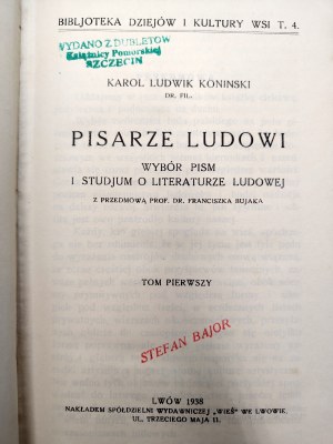 Koniński Karol Ludwik - Folk Writers - Volume I-II, Lviv 1938