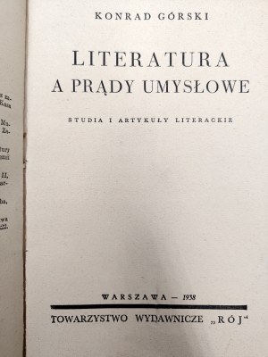 Górski Konrad - Literatura a prądy umysłowe, Warsaw 1938