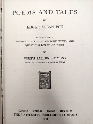 Edgar Allan Poe - Poems and Tales, New York 1924